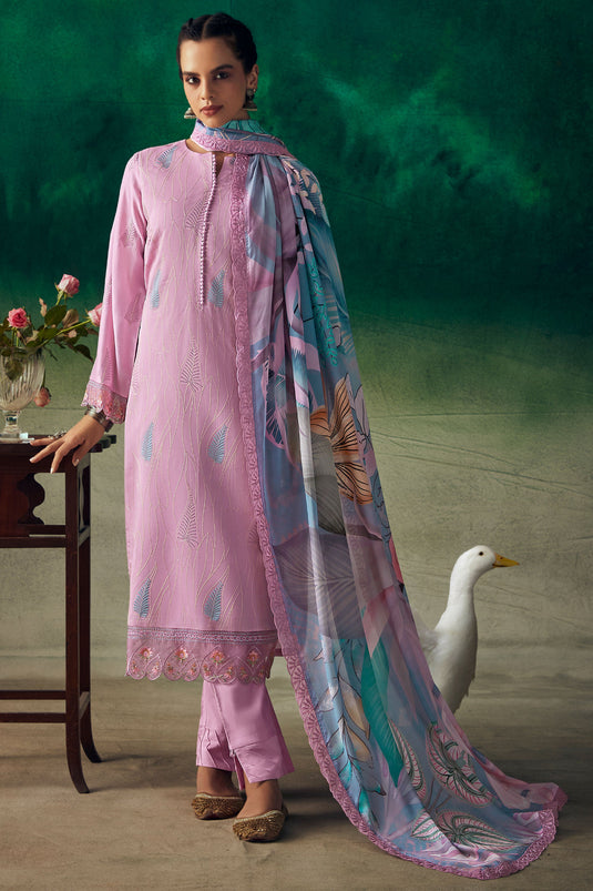 Classic Pink Color Function Wear Salwar Suit In Muslin Fabric
