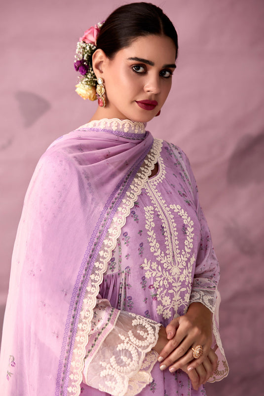 Radiant Lavender Color Muslin Fabric Embroidered Salwar Suit