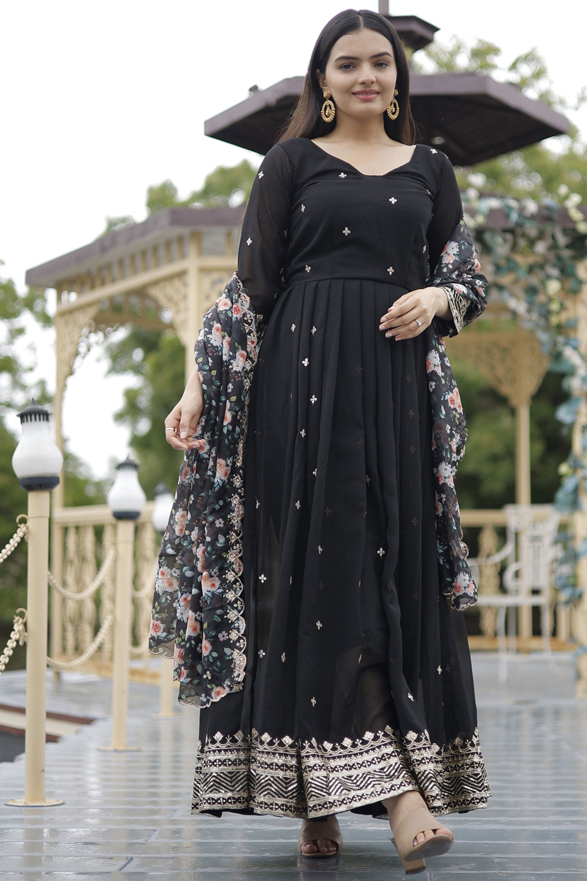 Georgette Fabric Embroidered Readymade Long Anarkali Style Gown