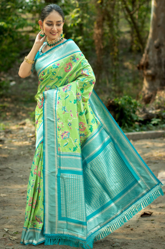 Sea Green Banarasi Silk Designer Saree For Wedding Function