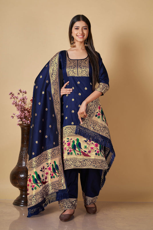 Banarasi Silk Fabric Weaving Work Festive Wear Stylish Salwar Suit
