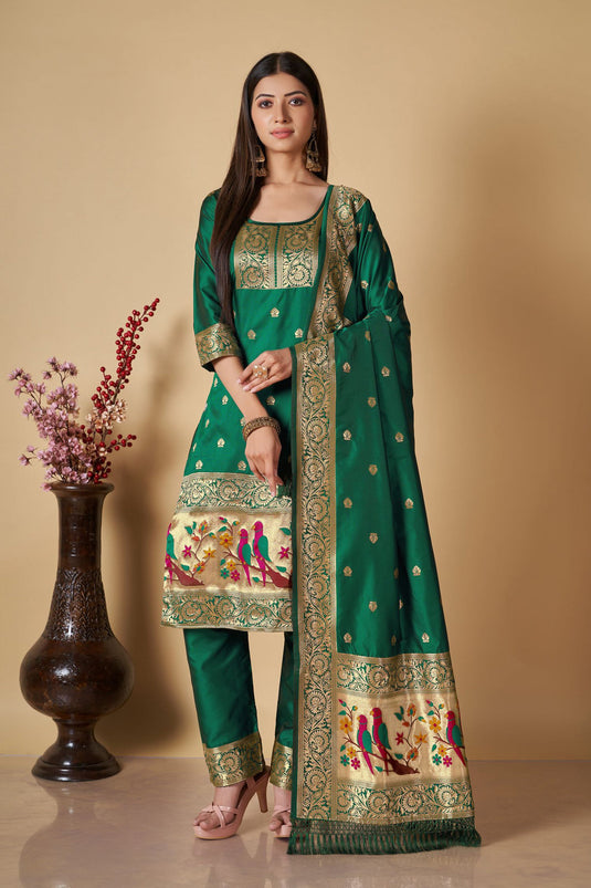 Banarasi Silk Fabric Weaving Work Festive Wear Beautiful Dress