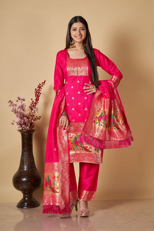 Banarasi Silk Fabric Weaving Work Festive Wear Pretty Salwar Kameez
