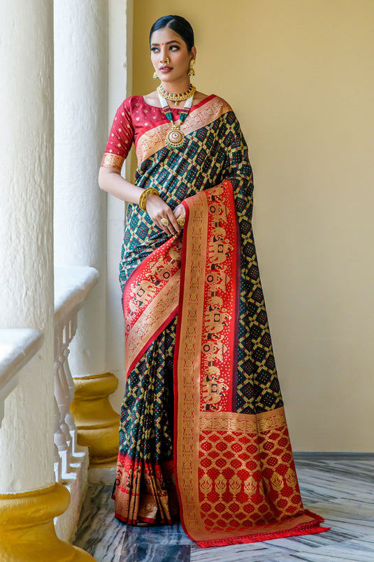 Attractive Dark Green Color Weaving Work Banarasi Silk Traditional Saree