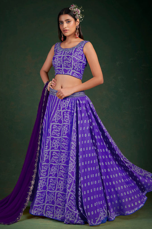 Chinon Fabric Purple Color Wedding Wear Printed Lehenga Choli