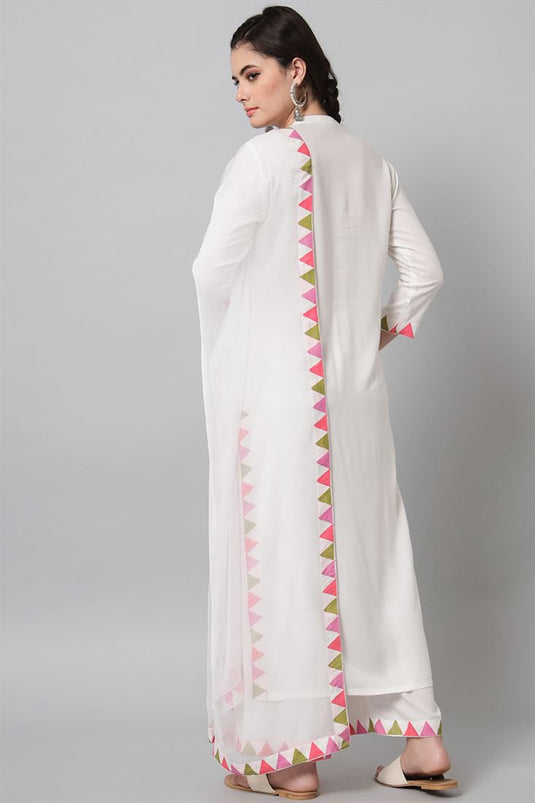 Rayon Fabric White Color Phenomenal Top Bottom Dupatta Set
