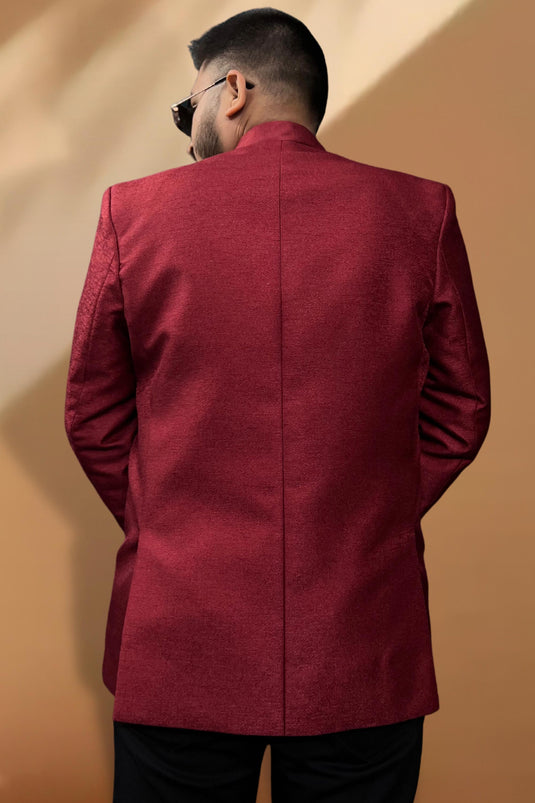 Jacquard Fabric Red Color Designer Readymade Blazer For Men