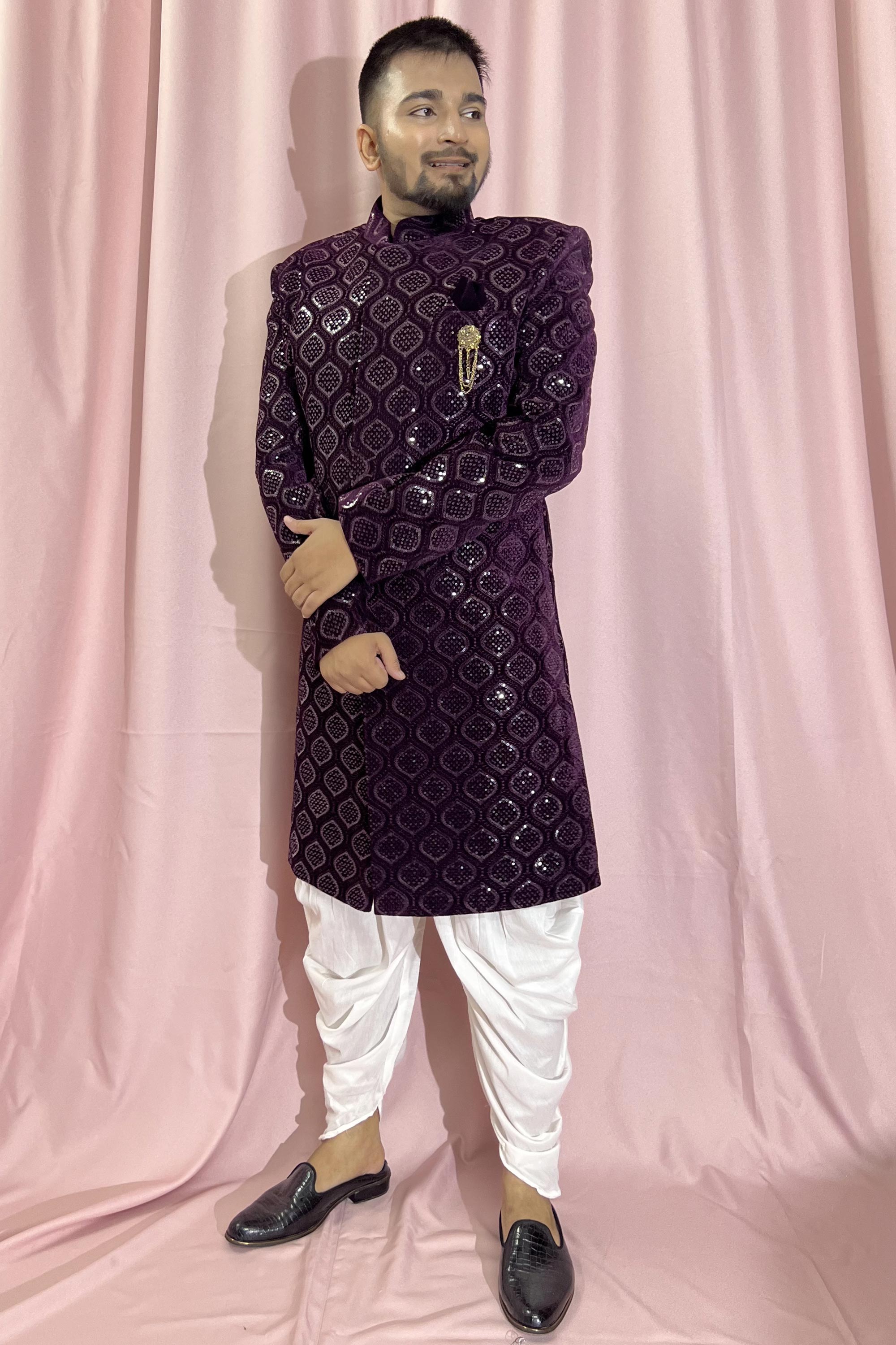Velvet Wedding Wear Attractive Readymade Men Indo Western In