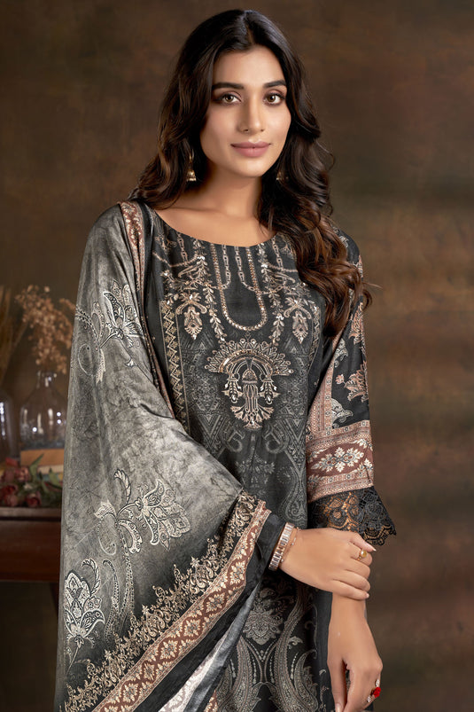 Radiant Digital Printed Work Black Color Muslin Fabric Salwar Suit