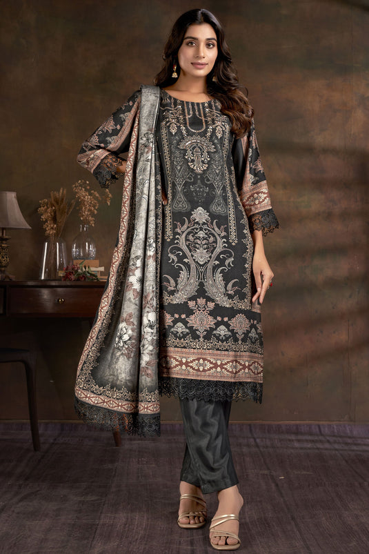 Radiant Digital Printed Work Black Color Muslin Fabric Salwar Suit