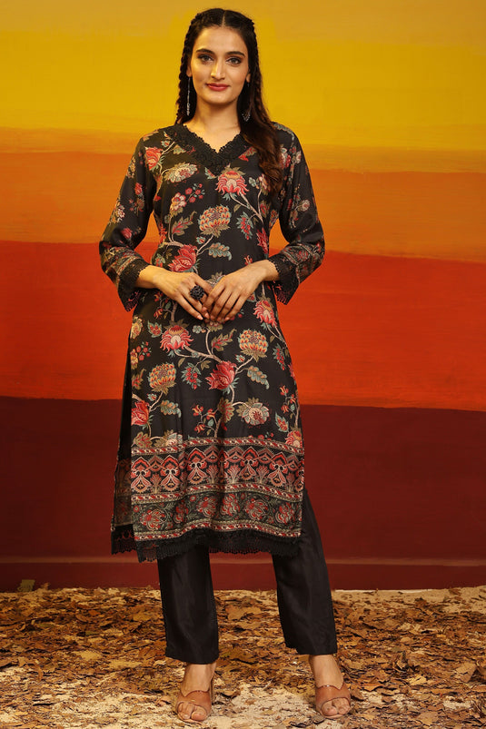 Black Color Digital Printed Work Muslin Fabric Beatific Salwar Suit
