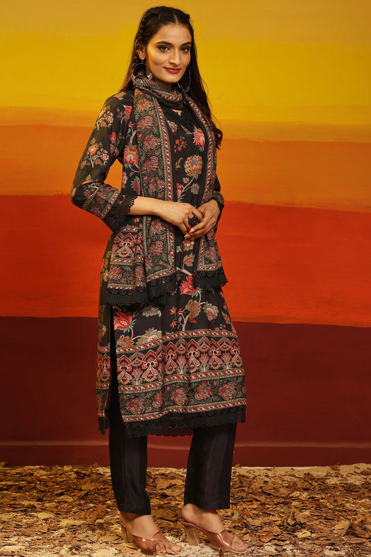 Black Color Digital Printed Work Muslin Fabric Beatific Salwar Suit