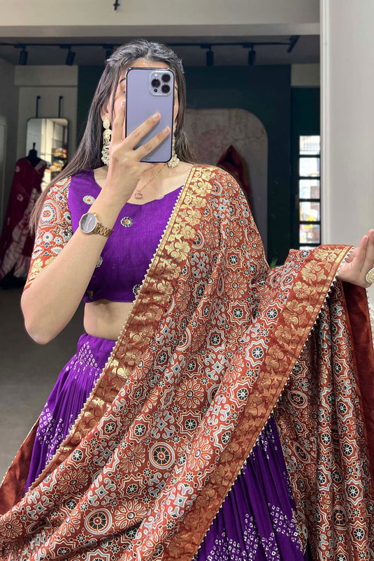 Festival Wear Purple Color Glorious Readymade Lehenga In Art Silk Fabric