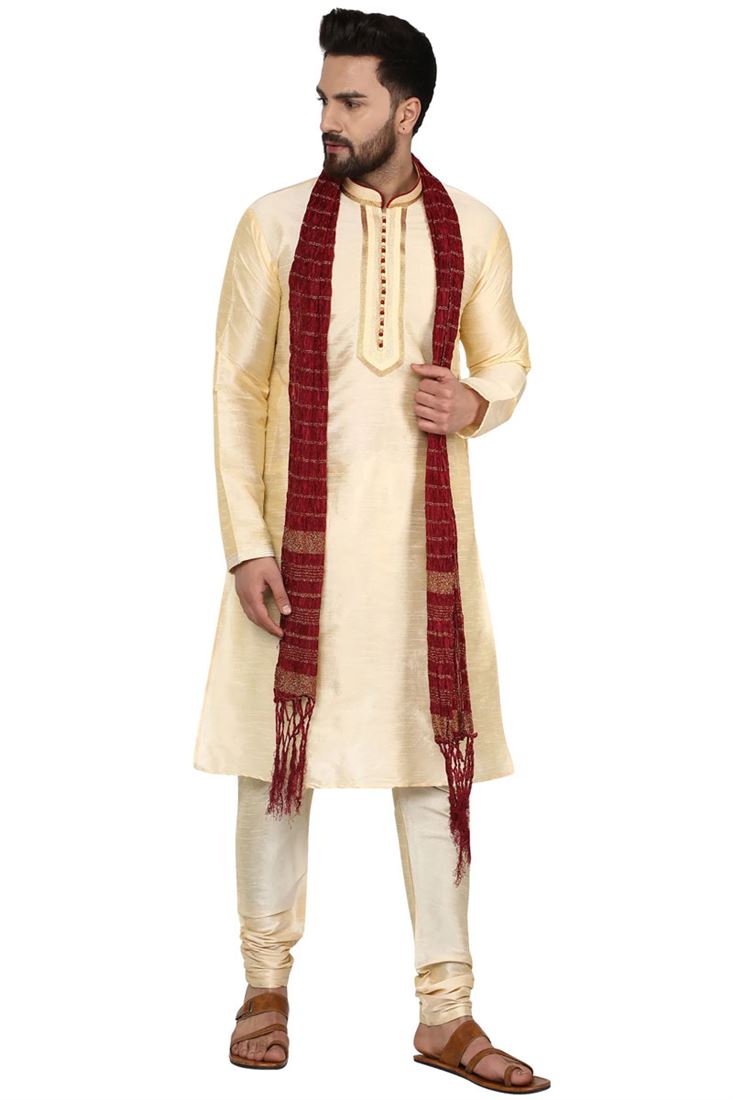 Cream Kurta Dhupion Silk Payjama