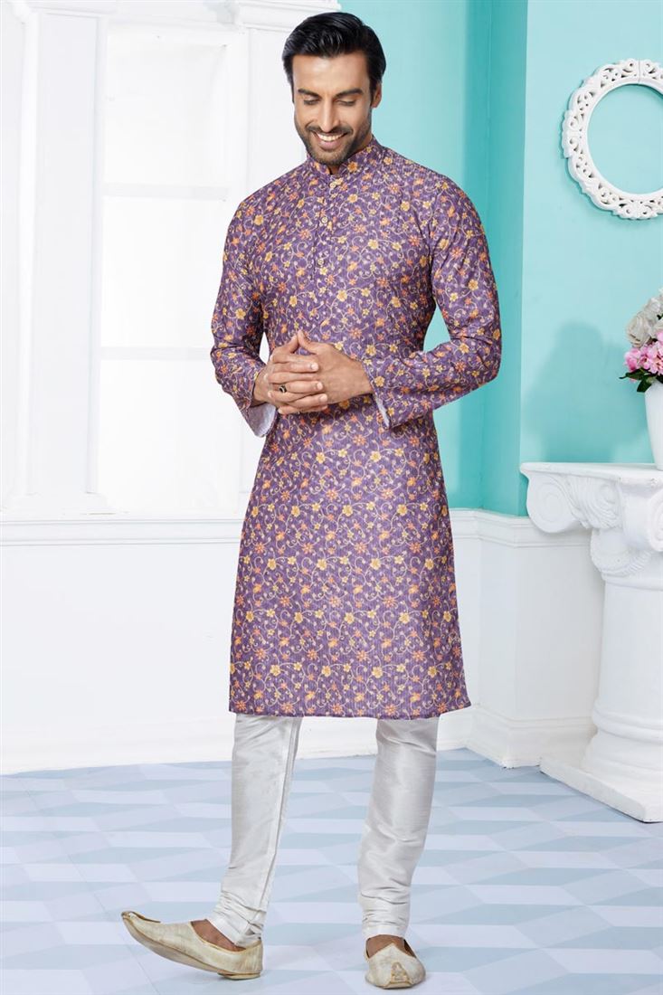 Purple Color Gorgeous Fancy Wedding Wear Printed Readymade Kurta