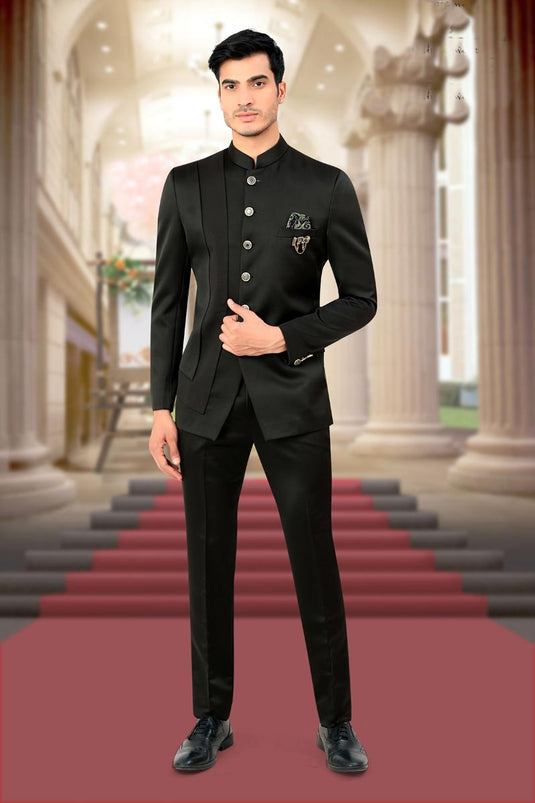 Party Wear Black Color Rayon Fabric Readymade Jodhpuri For Men
