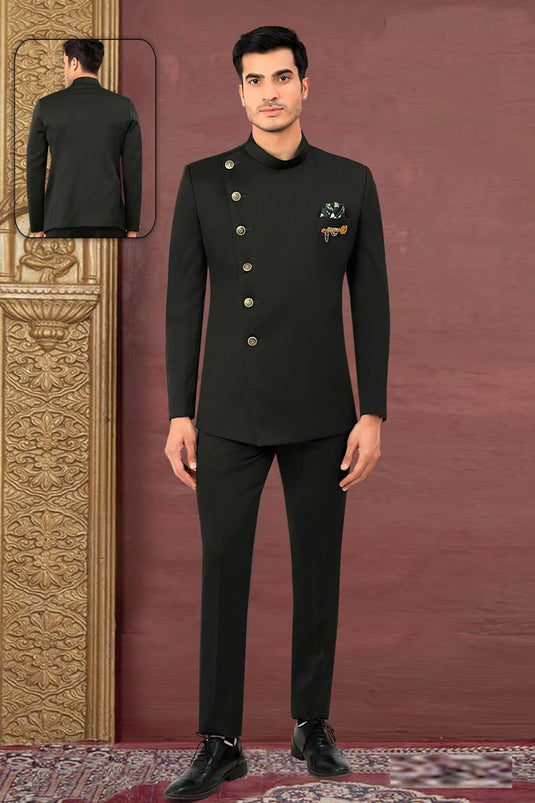 Mens Party Wear Slim Fit Black Color Readymade Jodhpuri