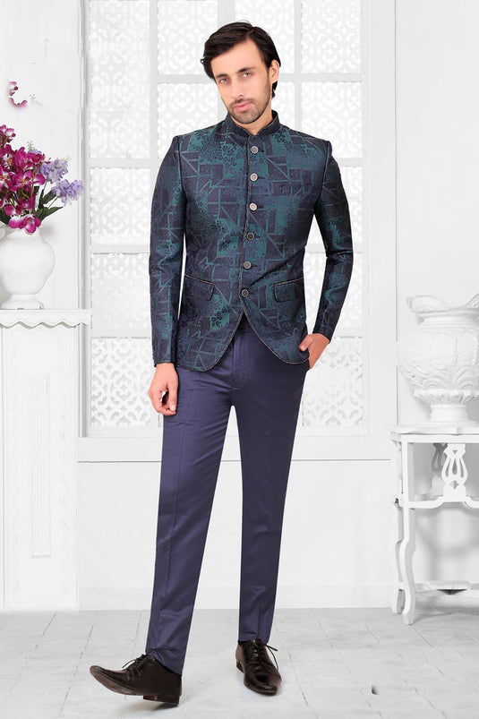 Men Blue Color Ultra Slim Fit Solid Wedding Wear Readymade Jodhpuri