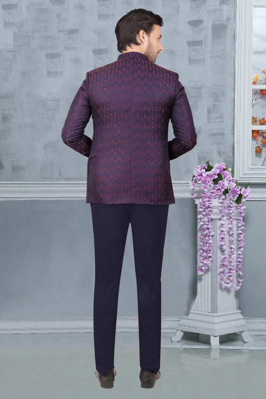 Purple Color Rayon Fabric Party Wear Readymade Jodhpuri For Men