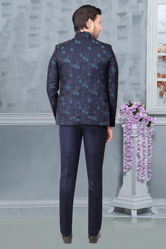 Rayon Fabric Navy Blue Color Designer Readymade Jodhpuri For Men