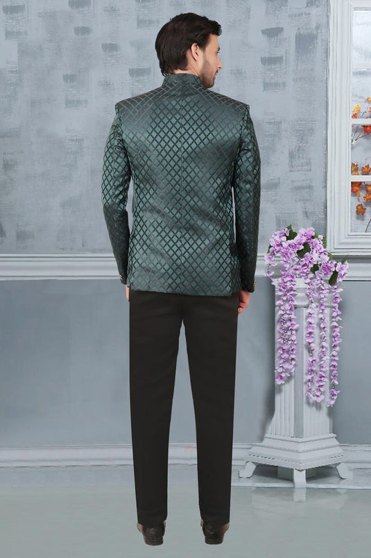 Teal Color Rayon Fabric Party Wear Readymade Designer Jodhpuri For Men