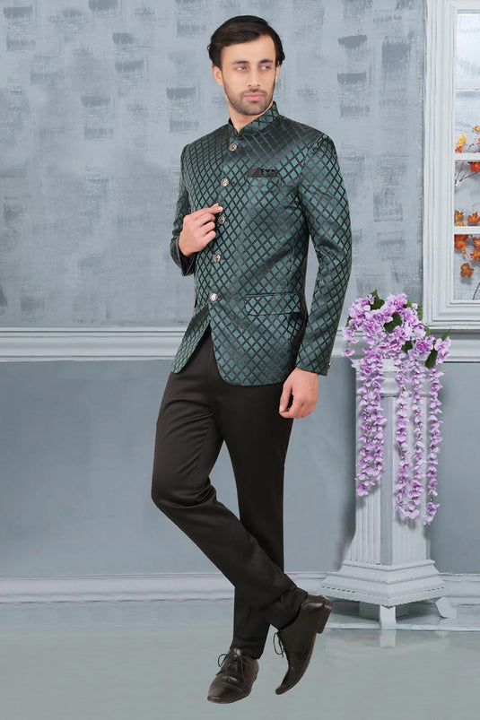 Teal Color Rayon Fabric Party Wear Readymade Designer Jodhpuri For Men