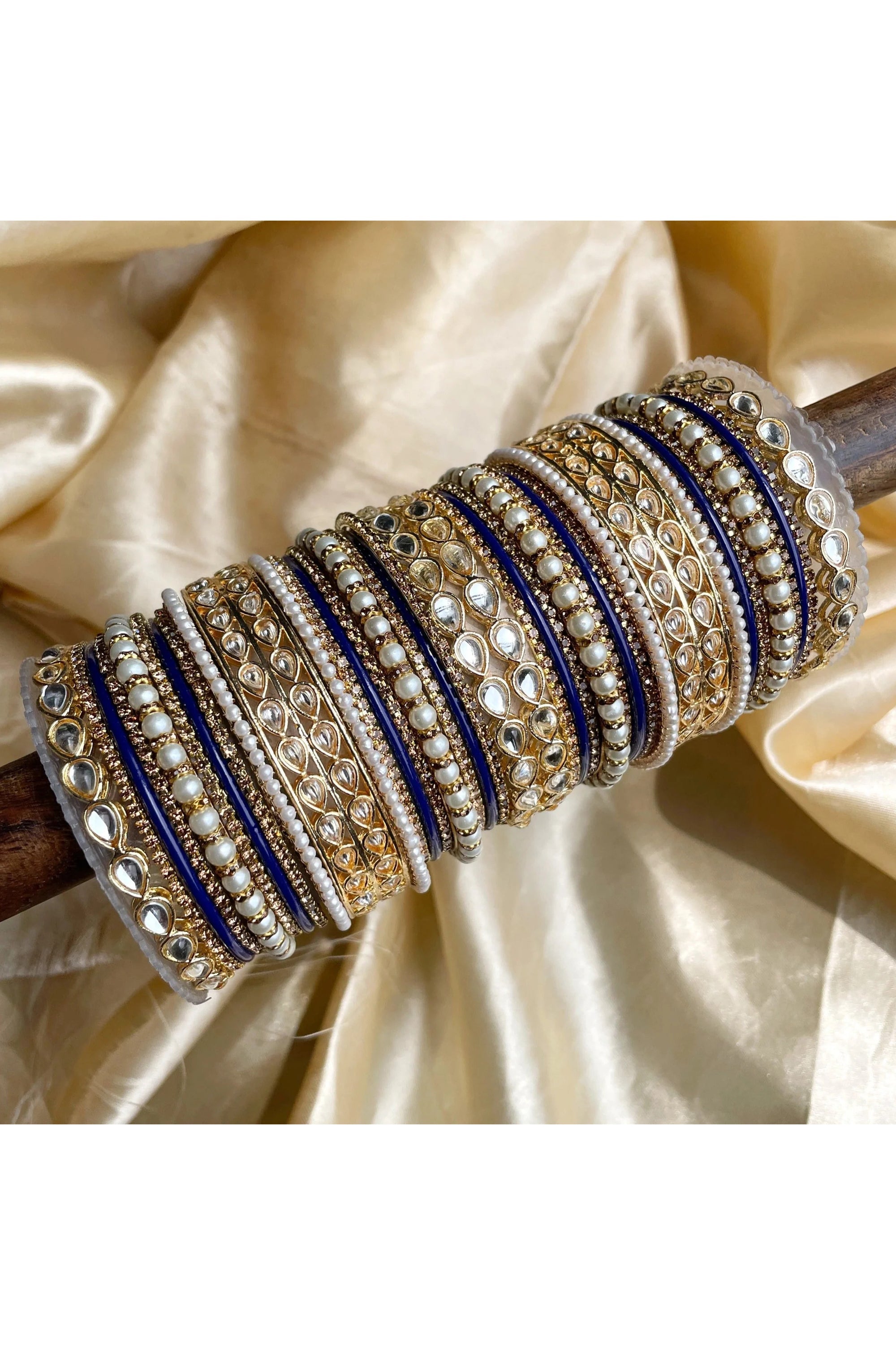 Blue Color Alloy Moti And Stone Work Wedding Function Bangle Set With