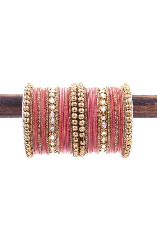 Peach Color Alloy Material Incredible Ethnic Bangle Set