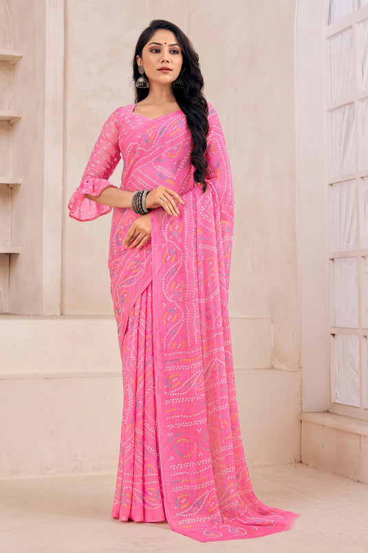 Casual Look Wondrous Chiffon Fabric Printed Saree In Pink Color