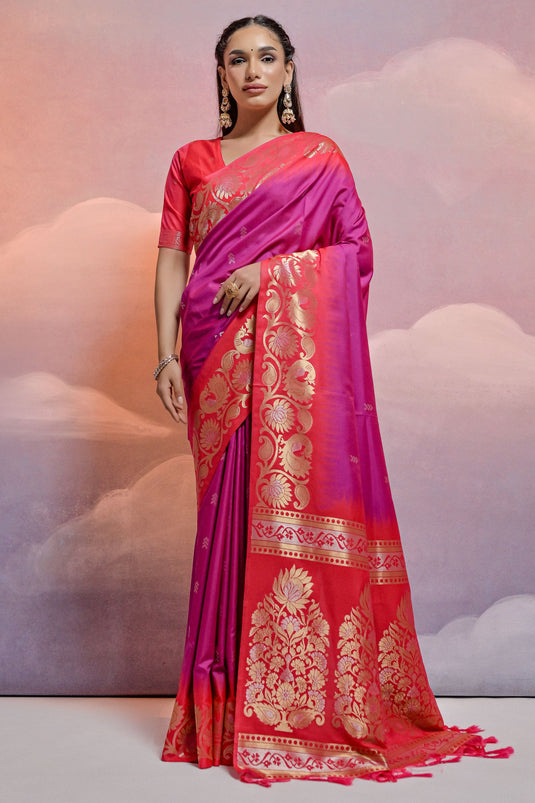 Magenta Exclusive Weaving Work Art Silk Fabric Sarees