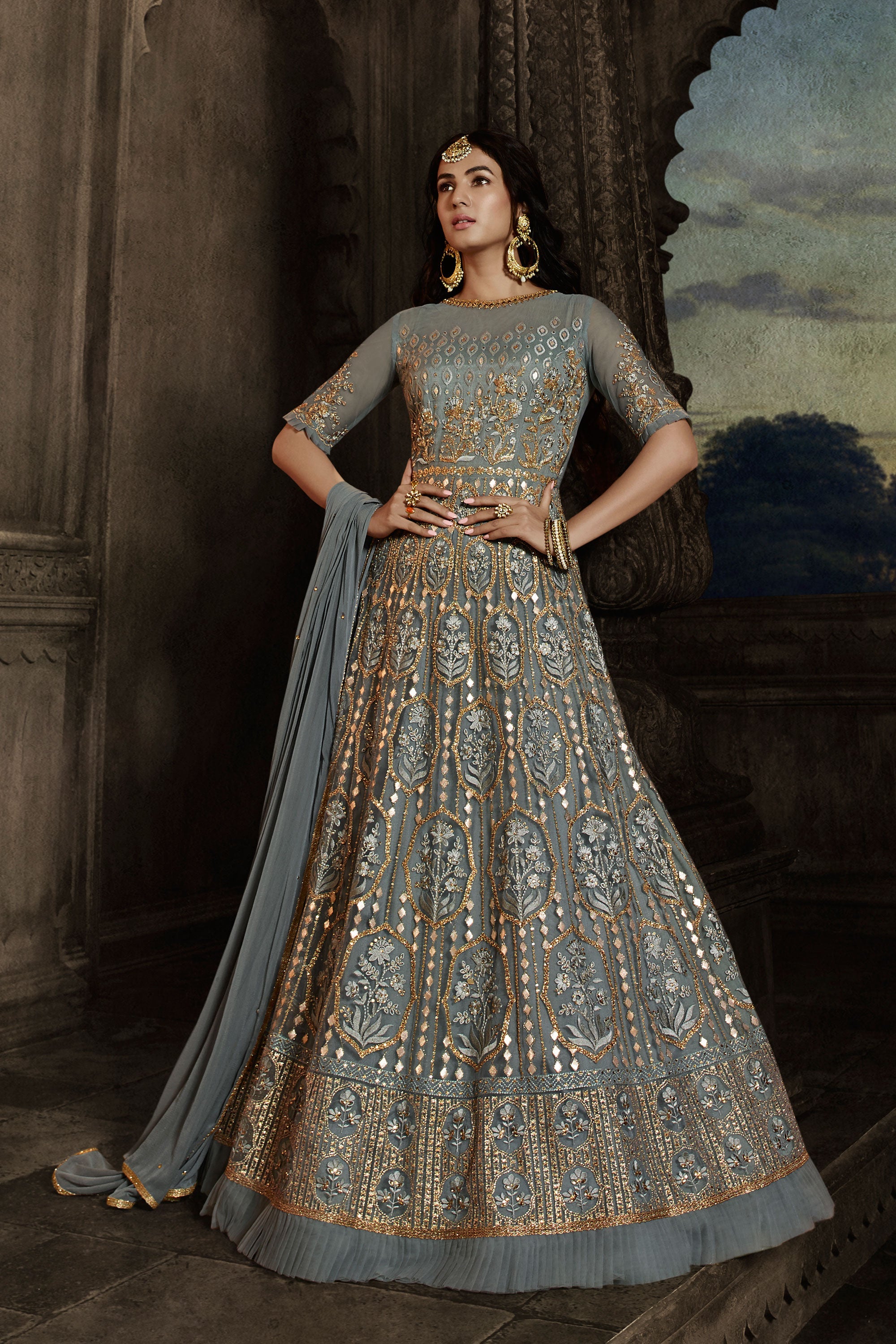 Sonal Chauhan Fascinating Grey Color Net Fabric Wedding Wear Anarkali Sarees Bazaar Sonal Chauhan Fascinating Grey Color Net Fabric Wedding Wear Anarkali Sarees Bazaar