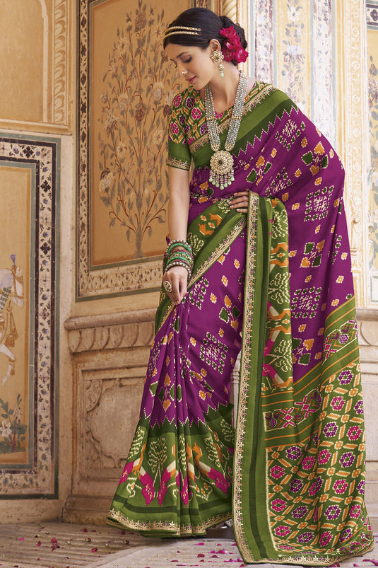 Purple Color Brilliant Printed Patola Silk Saree