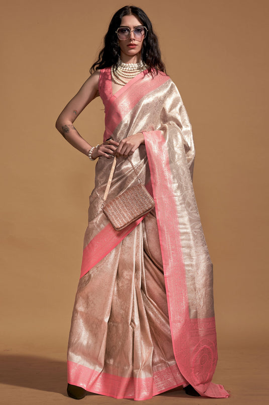Imperial Peach Color Art Silk Fabric Saree With Weaving Work