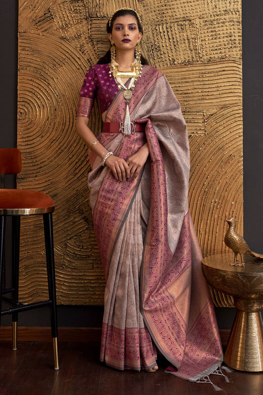 Attractive Dark Beige Color Art Silk Weaving Work Saree
