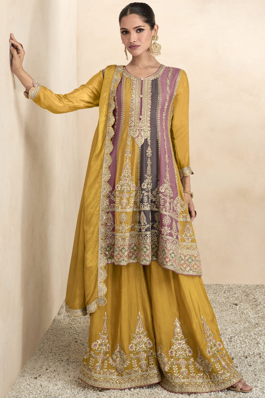 Chinon Fabric Fancy Embroidered Function Wear Readymade Designer Pakistani Style Palazzo Salwar Suit