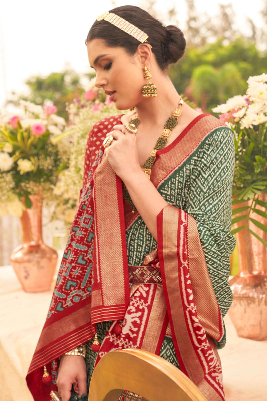 Green Color Fabulous Art Silk Fabric Printed Patola Saree