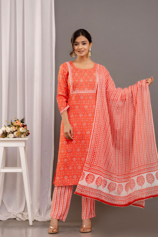 Peach Color Rayon Readymade Salwar Suit with Dazzling Printed Work