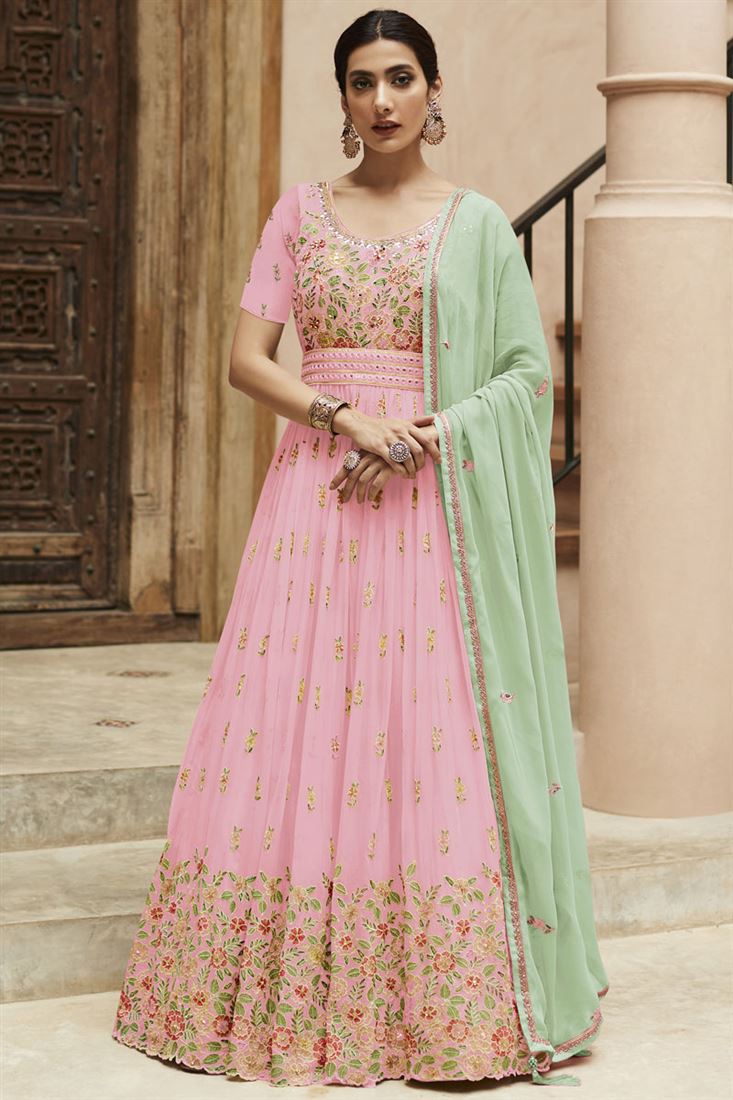 Radiant Pink Color Georgette Fabric Eman Suleman Anarkali Suit Sarees Bazaar Radiant Pink Color Georgette Fabric Eman Suleman Anarkali Suit Sarees Bazaar
