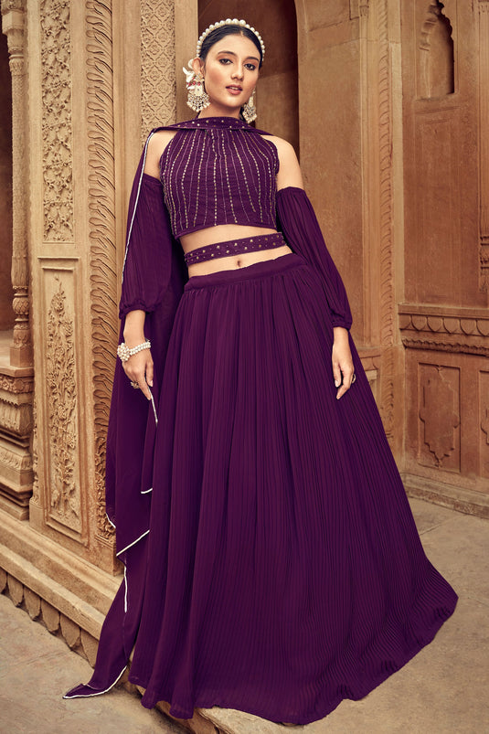 Purple Color Georgette Fabric Enticing Function Style Readymade Lehenga