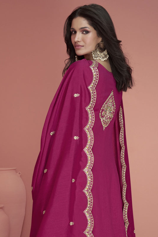 Rani Color Art Silk Fabric Embroidered Sangeet Wear Readymade Palazzo Salwar Kameez