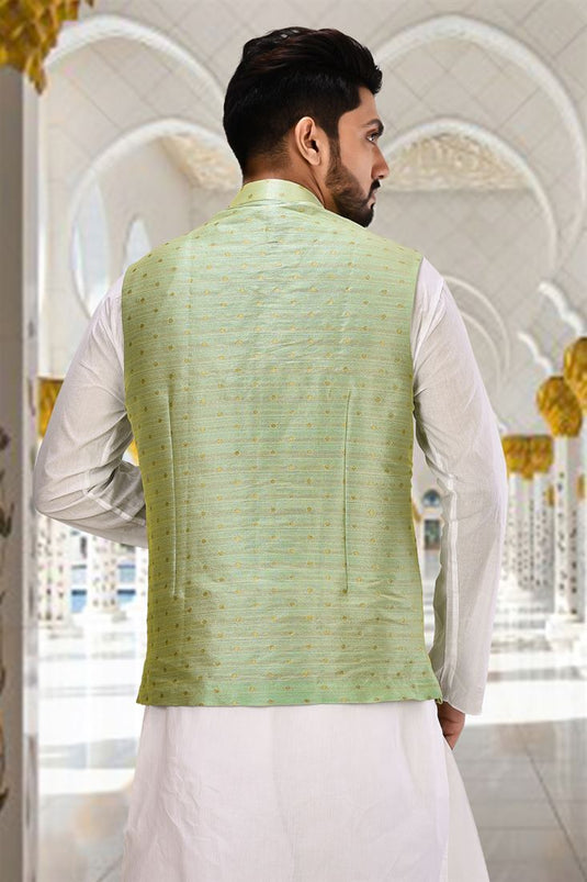 Sea Green Color Fancy Fabric Festive Wear Readymade Men Jacket
