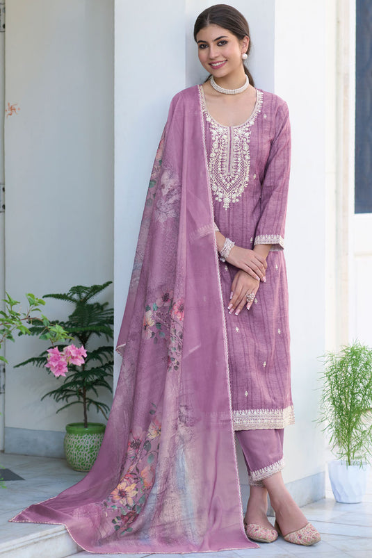 Chic Cotton Readymade Lavender Color Salwar Suit