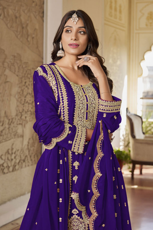 Chinon Fabric Embroidered Readymade Palazzo Salwar Suit