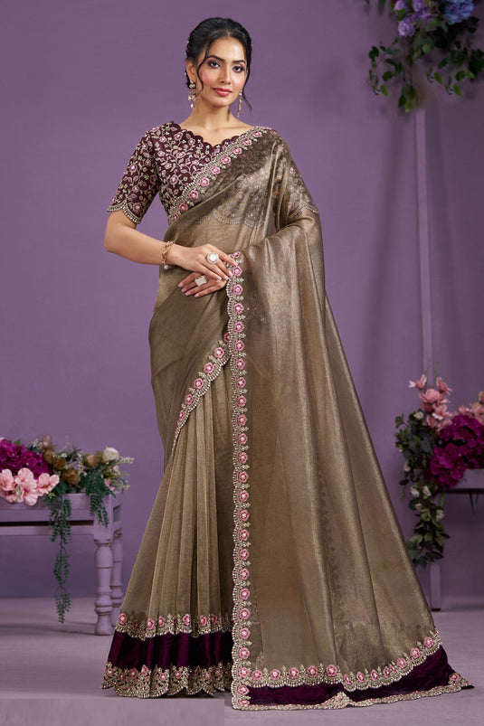 Exquisite Fancy Fabric Party Style Wine Color Two Tone Saree