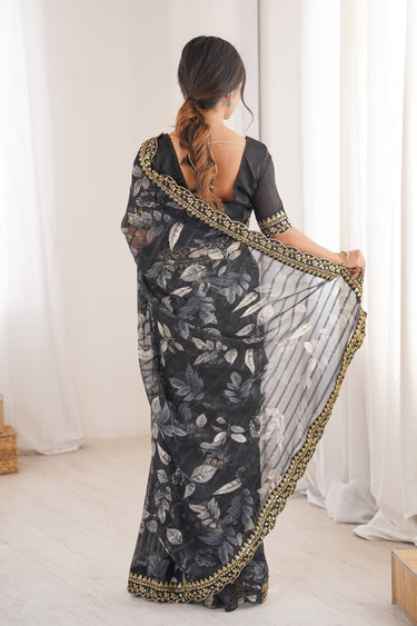 Fancy Fabric Printed Black Casual Wear Saree