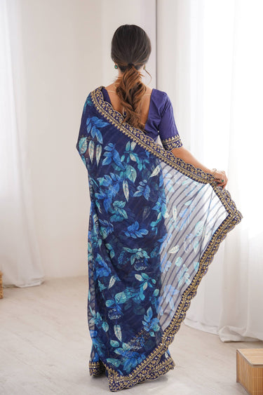 Printed Fancy Fabric Blue Saree For Casual Wear