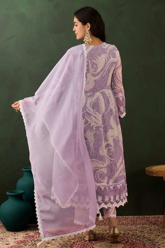 Creative Festive Wear Purple Color Cotton Fabric Readymade Salwar Suit