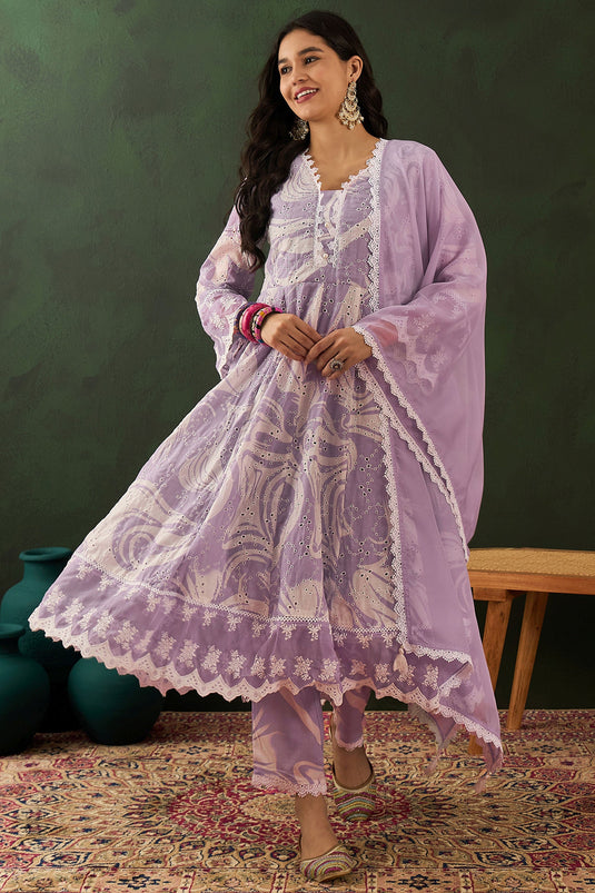 Creative Festive Wear Purple Color Cotton Fabric Readymade Salwar Suit