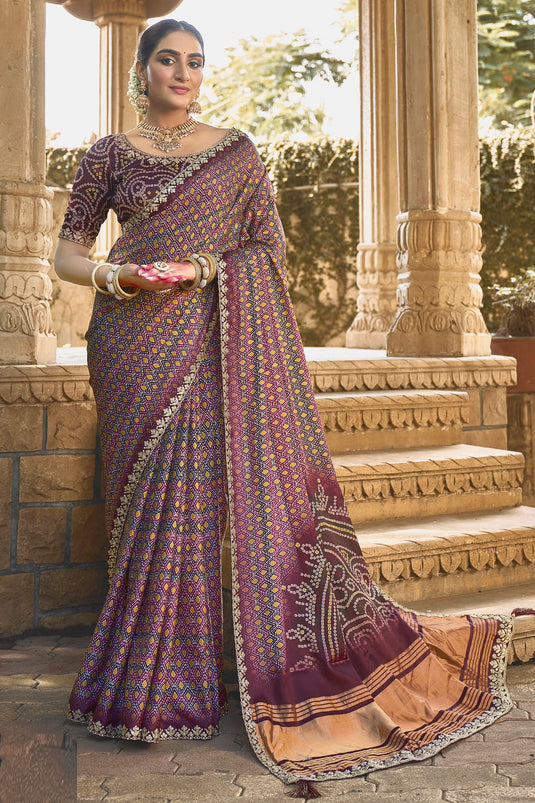 Purple Color Gajji Silk Fabric Special Saree With Border Work