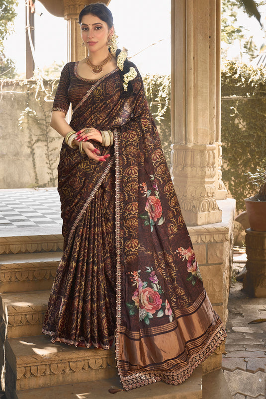 Brown Color Gajji Silk Fabric Coveted Saree With Border Work